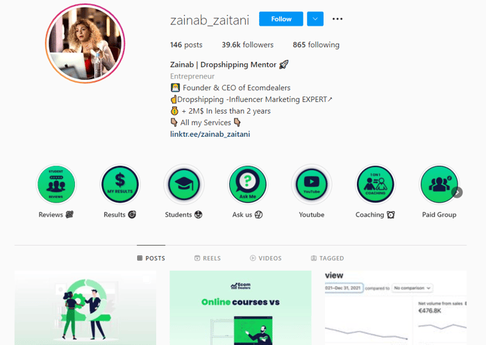 zainab zaitani Instagram profile